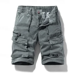 Hot OUKU Men's Cargo Shorts Shorts Summer Shorts Drawstring Elastic Waist Multi Pocket Plain Comfort Wearable Knee Length Outdoor Sport Daily Fashion Casual Black Khaki