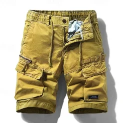 Hot OUKU Men's Cargo Shorts Shorts Summer Shorts Drawstring Elastic Waist Multi Pocket Plain Comfort Wearable Knee Length Outdoor Sport Daily Fashion Casual Black Khaki