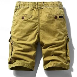 Hot OUKU Men's Cargo Shorts Shorts Summer Shorts Drawstring Elastic Waist Multi Pocket Plain Comfort Wearable Knee Length Outdoor Sport Daily Fashion Casual Black Khaki