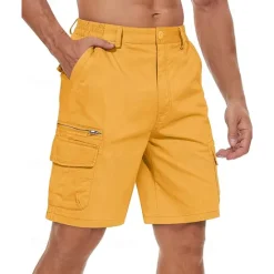 Hot OUKU Men's Cargo Shorts Shorts Summer Shorts Elastic Waist Multi Pocket Flap Pocket Plain Comfort Wearable Knee Length Outdoor Sport Daily Fashion Casual Black Yellow