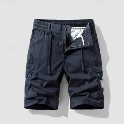Discount OUKU Men's Cargo Shorts Shorts Summer Shorts Drawstring Elastic Waist Multi Pocket Plain Comfort Wearable Knee Length Outdoor Sport Daily Fashion Casual Black Navy Blue