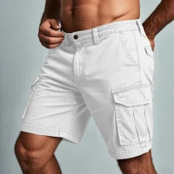 Best OUKU Men's Cargo Shorts Shorts Summer Shorts Multi Pocket Flap Pocket Plain Comfort Wearable Knee Length Outdoor Sport Daily Fashion Casual White Royal Blue