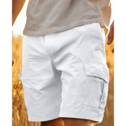Hot OUKU Men's Cargo Shorts Shorts Linen Shorts Summer Shorts Beach Shorts Buttons Multi Pocket Straight Leg Plain Comfort Breathable Short Casual Daily Holiday Vacation Retro Vintage White Army Green