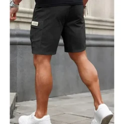 OUKU Men's Cargo Shorts Shorts Summer Shorts Drawstring Elastic Waist Multi Pocket Plain Comfort Wearable Short Outdoor Sport Daily Fashion Casual Black Khaki