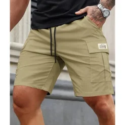 OUKU Men's Cargo Shorts Shorts Summer Shorts Drawstring Elastic Waist Multi Pocket Plain Comfort Wearable Short Outdoor Sport Daily Fashion Casual Black Khaki