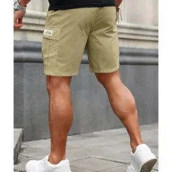 OUKU Men's Cargo Shorts Shorts Summer Shorts Drawstring Elastic Waist Multi Pocket Plain Comfort Wearable Short Outdoor Sport Daily Fashion Casual Black Khaki