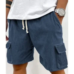 Online OUKU Men's Cargo Shorts Shorts Summer Shorts Corduroy Shorts Drawstring Elastic Waist Multi Pocket Plain Comfort Wearable Knee Length Outdoor Sport Daily Fashion Casual Black Light Green
