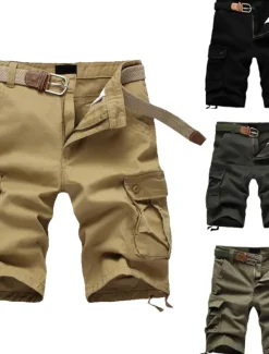 Best OUKU Men's Cargo Shorts Shorts Hiking Shorts Multi Pocket Straight Leg 6 Pocket Solid Color Wearable No-Iron Short Casual Daily Chino Loose ArmyGreen Black High Waist Inelastic
