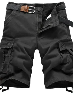 Best OUKU Men's Cargo Shorts Shorts Hiking Shorts Multi Pocket Straight Leg 6 Pocket Solid Color Wearable No-Iron Short Casual Daily Chino Loose ArmyGreen Black High Waist Inelastic