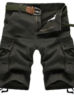 Best OUKU Men's Cargo Shorts Shorts Hiking Shorts Multi Pocket Straight Leg 6 Pocket Solid Color Wearable No-Iron Short Casual Daily Chino Loose ArmyGreen Black High Waist Inelastic