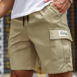 OUKU Men's Cargo Shorts Shorts Summer Shorts Drawstring Elastic Waist Multi Pocket Plain Comfort Wearable Short Outdoor Sport Daily Fashion Casual Black Khaki