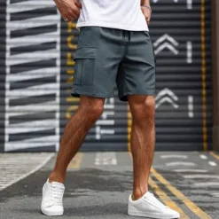 OUKU Men's Cargo Shorts Shorts Summer Shorts Drawstring Elastic Waist Multi Pocket Plain Comfort Wearable Short Outdoor Sport Daily Fashion Casual Black Khaki