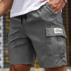 OUKU Men's Cargo Shorts Shorts Summer Shorts Drawstring Elastic Waist Multi Pocket Plain Comfort Wearable Short Outdoor Sport Daily Fashion Casual Black Khaki