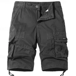 Best OUKU Men's Cargo Shorts Shorts Work Shorts Button Multi Pocket Plain Wearable Short Outdoor Daily Going out Cotton Blend Fashion Classic Black Dark Green