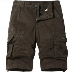 Best OUKU Men's Cargo Shorts Shorts Work Shorts Button Multi Pocket Plain Wearable Short Outdoor Daily Going out Cotton Blend Fashion Classic Black Dark Green