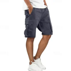 Outlet OUKU Men's Cargo Shorts Shorts Summer Shorts Multi Pocket Flap Pocket Plain Comfort Wearable Knee Length Outdoor Sport Daily Fashion Casual Black Navy Blue
