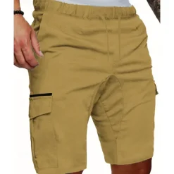 Online OUKU Men's Cargo Shorts Shorts Summer Shorts Drawstring Elastic Waist Multi Pocket Plain Comfort Wearable Knee Length Outdoor Sport Daily Fashion Casual Black White