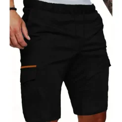 Online OUKU Men's Cargo Shorts Shorts Summer Shorts Drawstring Elastic Waist Multi Pocket Plain Comfort Wearable Knee Length Outdoor Sport Daily Fashion Casual Black White