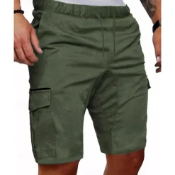Online OUKU Men's Cargo Shorts Shorts Summer Shorts Drawstring Elastic Waist Multi Pocket Plain Comfort Wearable Knee Length Outdoor Sport Daily Fashion Casual Black White