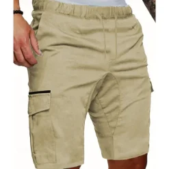 Online OUKU Men's Cargo Shorts Shorts Summer Shorts Drawstring Elastic Waist Multi Pocket Plain Comfort Wearable Knee Length Outdoor Sport Daily Fashion Casual Black White