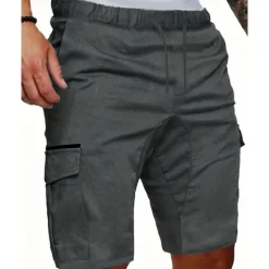 Online OUKU Men's Cargo Shorts Shorts Summer Shorts Drawstring Elastic Waist Multi Pocket Plain Comfort Wearable Knee Length Outdoor Sport Daily Fashion Casual Black White
