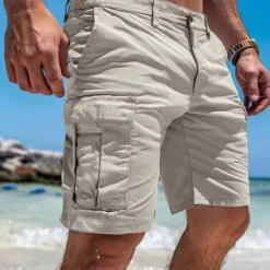 Discount OUKU Men's Cargo Shorts Shorts Bermuda shorts Multi Pocket Straight Leg Plain Comfort Soft Knee Length Casual Holiday Beach Fashion Streetwear Black Green Micro-elastic