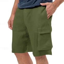 Hot OUKU Men's Cargo Shorts Shorts Linen Shorts Summer Shorts Beach Shorts Drawstring Elastic Waist Multi Pocket Plain Comfort Breathable Knee Length Outdoor Daily Going out Classic Style Casual Black White