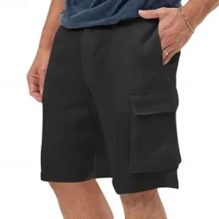 Hot OUKU Men's Cargo Shorts Shorts Linen Shorts Summer Shorts Beach Shorts Drawstring Elastic Waist Multi Pocket Plain Comfort Breathable Knee Length Outdoor Daily Going out Classic Style Casual Black White