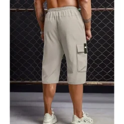 Hot OUKU Men's Cargo Shorts Summer Shorts Capri shorts Drawstring Elastic Waist Multi Pocket Plain Comfort Wearable Calf-Length Outdoor Sport Daily Fashion Casual Black Khaki