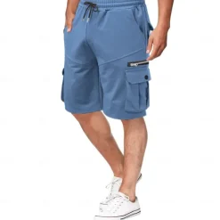 Best OUKU Men's Cargo Shorts Sweat Shorts Bermuda shorts Drawstring Elastic Waist Multi Pocket Plain Comfort Soft Short Outdoor Home Daily Casual / Sporty Athleisure Black White Micro-elastic