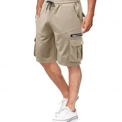 Best OUKU Men's Cargo Shorts Sweat Shorts Bermuda shorts Drawstring Elastic Waist Multi Pocket Plain Comfort Soft Short Outdoor Home Daily Casual / Sporty Athleisure Black White Micro-elastic