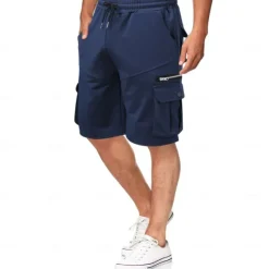 Best OUKU Men's Cargo Shorts Sweat Shorts Bermuda shorts Drawstring Elastic Waist Multi Pocket Plain Comfort Soft Short Outdoor Home Daily Casual / Sporty Athleisure Black White Micro-elastic