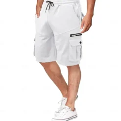 Best OUKU Men's Cargo Shorts Sweat Shorts Bermuda shorts Drawstring Elastic Waist Multi Pocket Plain Comfort Soft Short Outdoor Home Daily Casual / Sporty Athleisure Black White Micro-elastic