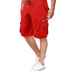 Best OUKU Men's Cargo Shorts Sweat Shorts Bermuda shorts Drawstring Elastic Waist Multi Pocket Plain Comfort Soft Short Outdoor Home Daily Casual / Sporty Athleisure Black White Micro-elastic