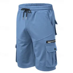 OUKU Men's Cargo Shorts Sweat Shorts Drawstring Elastic Waist Plain Breathable Soft Casual Weekend Fashion Streetwear Loose Fit Denim Blue Black Micro-elastic