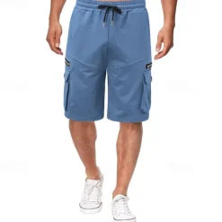 OUKU Men's Cargo Shorts Sweat Shorts Drawstring Elastic Waist Plain Breathable Soft Casual Weekend Fashion Streetwear Loose Fit Denim Blue Black Micro-elastic