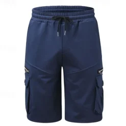 OUKU Men's Cargo Shorts Sweat Shorts Drawstring Elastic Waist Plain Breathable Soft Casual Weekend Fashion Streetwear Loose Fit Denim Blue Black Micro-elastic