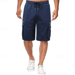OUKU Men's Cargo Shorts Sweat Shorts Drawstring Elastic Waist Plain Breathable Soft Casual Weekend Fashion Streetwear Loose Fit Denim Blue Black Micro-elastic