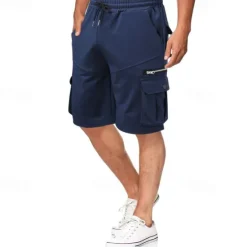OUKU Men's Cargo Shorts Sweat Shorts Drawstring Elastic Waist Plain Breathable Soft Casual Weekend Fashion Streetwear Loose Fit Denim Blue Black Micro-elastic