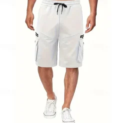 OUKU Men's Cargo Shorts Sweat Shorts Drawstring Elastic Waist Plain Breathable Soft Casual Weekend Fashion Streetwear Loose Fit Denim Blue Black Micro-elastic