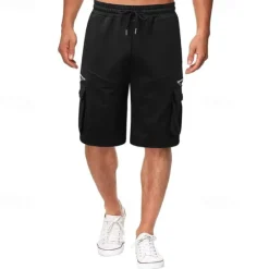 OUKU Men's Cargo Shorts Sweat Shorts Drawstring Elastic Waist Plain Breathable Soft Casual Weekend Fashion Streetwear Loose Fit Denim Blue Black Micro-elastic