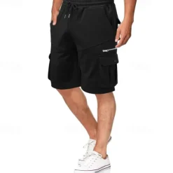 OUKU Men's Cargo Shorts Sweat Shorts Drawstring Elastic Waist Plain Breathable Soft Casual Weekend Fashion Streetwear Loose Fit Denim Blue Black Micro-elastic