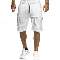 Clearance OUKU Men's Cargo Shorts Sweat Shorts Drawstring Elastic Waist Multi Pocket Plain Comfort Wearable Casual Daily Holiday Sports Fashion Black White