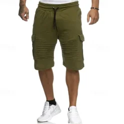 Clearance OUKU Men's Cargo Shorts Sweat Shorts Drawstring Elastic Waist Multi Pocket Plain Comfort Wearable Casual Daily Holiday Sports Fashion Black White