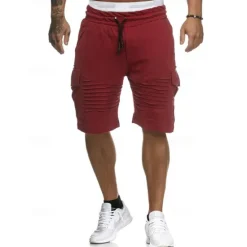 Clearance OUKU Men's Cargo Shorts Sweat Shorts Shorts Bermuda shorts Elastic Waist Multi Pocket Pleats Plain Comfort Sports Knee Length Outdoor Daily Fashion Streetwear Black White Micro-elastic