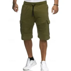 Clearance OUKU Men's Cargo Shorts Sweat Shorts Shorts Bermuda shorts Elastic Waist Multi Pocket Pleats Plain Comfort Sports Knee Length Outdoor Daily Fashion Streetwear Black White Micro-elastic
