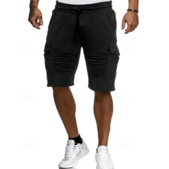 Clearance OUKU Men's Cargo Shorts Sweat Shorts Shorts Bermuda shorts Elastic Waist Multi Pocket Pleats Plain Comfort Sports Knee Length Outdoor Daily Fashion Streetwear Black White Micro-elastic