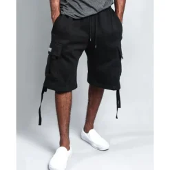 OUKU Men's Cargo Shorts Sweat Shorts Shorts Bermuda shorts Drawstring Elastic Waist Multi Pocket Plain Comfort Sports Knee Length Yoga Daily Fashion Streetwear Black White Micro-elastic