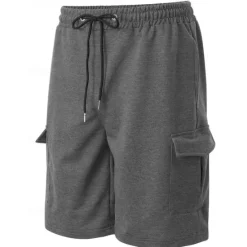 Clearance OUKU Men's Cargo Shorts Sweat Shorts Shorts Bermuda shorts Drawstring Elastic Waist Multi Pocket Plain Comfort Knee Length Outdoor Casual Daily Fashion Streetwear Black Light Grey Micro-elastic