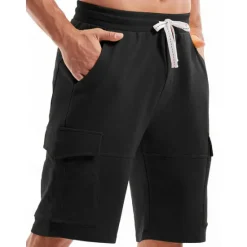 Discount OUKU Men's Cargo Shorts Sweat Shorts Workout Shorts Casual Shorts Drawstring Elastic Waist Multi Pocket Plain Comfort Breathable Knee Length Casual Daily Holiday Sports Fashion Black Yellow Micro-elastic